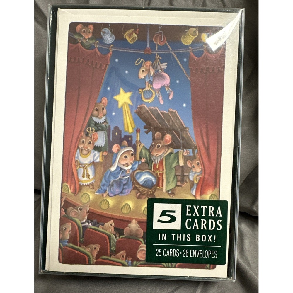 Vintage Hallmark Christmas Card Box 25 Mice With Nativity Set